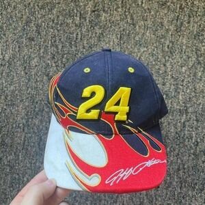 Vintage y2k Jeff Gordon 24 NASCAR Chase Authentics DuPont Flames Navy Red Cap